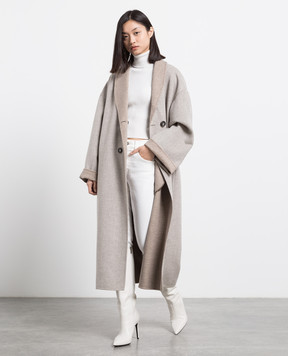 Be Florence Серое двубортное пальто из шерсти BE228410400