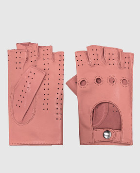 Caridei Рожеві шкіряні рукавички-мітенки 14021