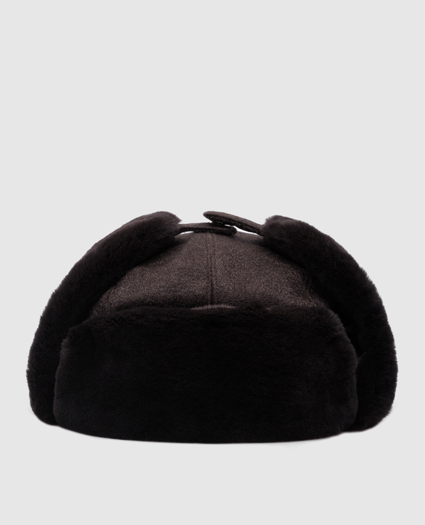 Коричневая шапка-ушанка из кашемира с мехом норки