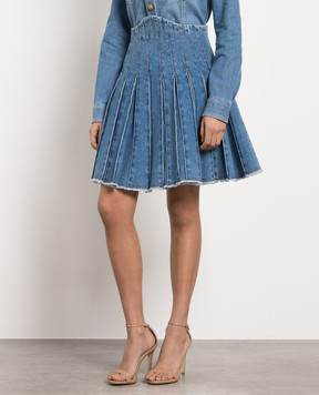 Balmain Синя джинсова спідниця з плісуванням AF1LB726DC99