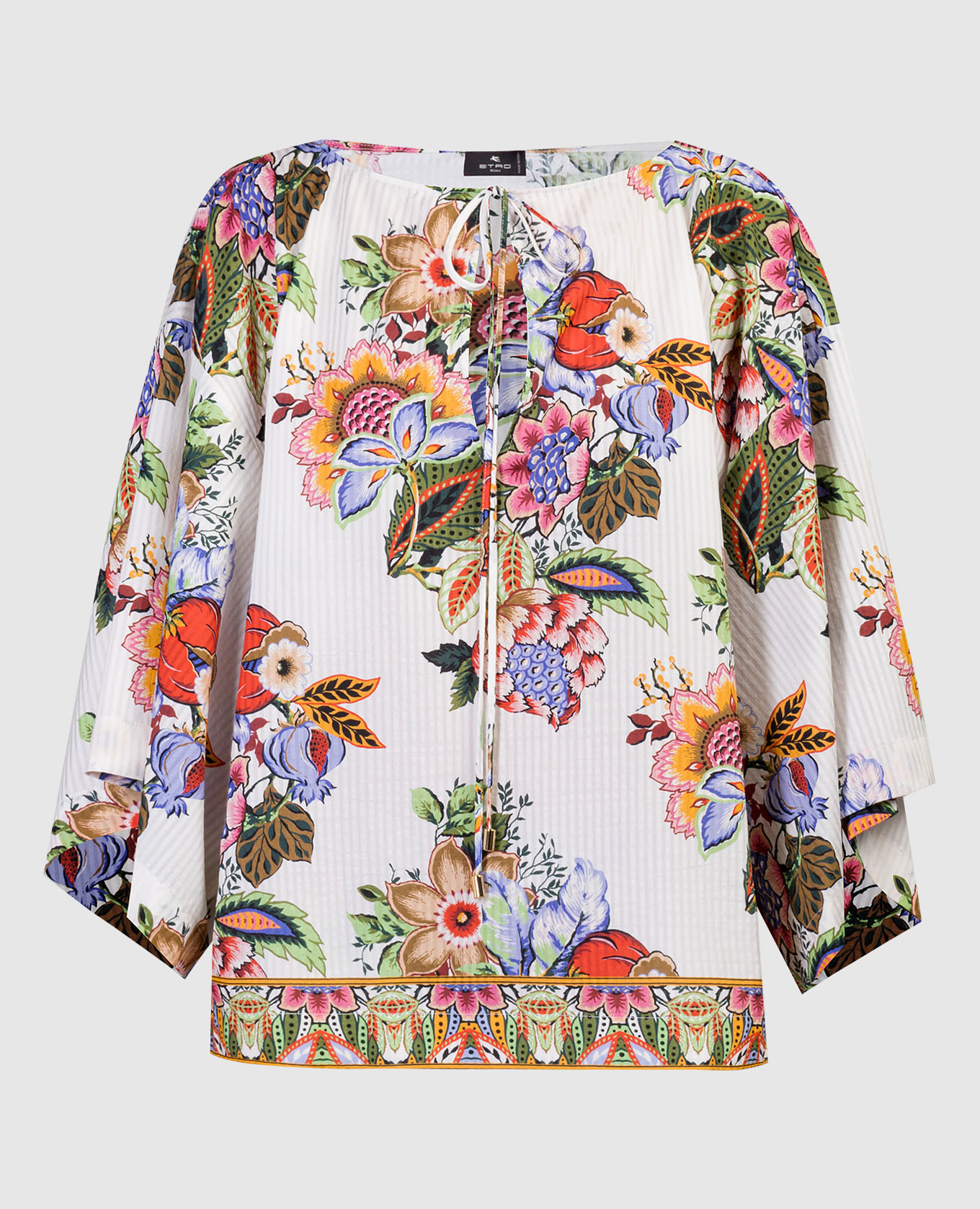 

Белая блузка с шелком в цветочный принт., Белый, Блузы