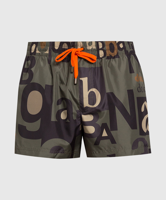 Dolce&Gabbana Khaki swim shorts with logo print M4A06THSM7O