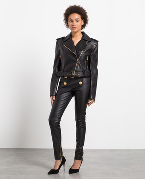 Balmain Черные кожаные брюки YF1QD006LB63