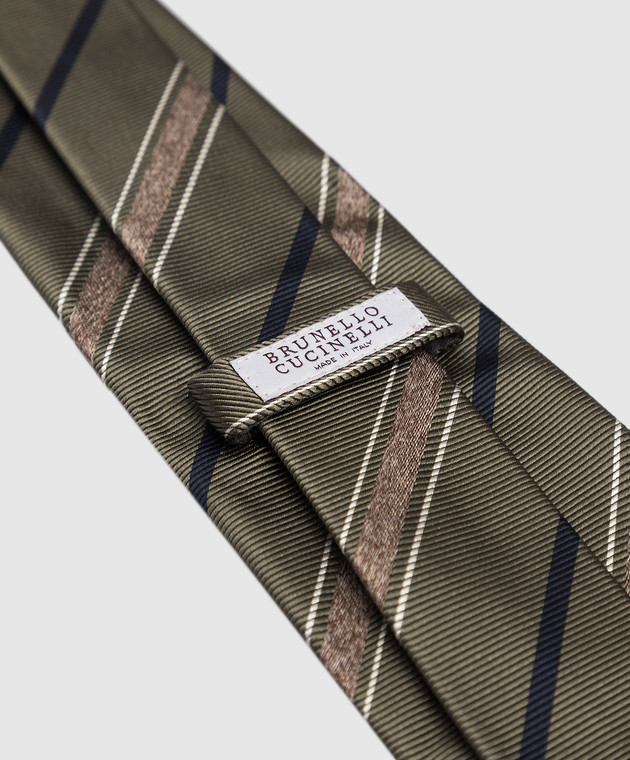 Brunello Cucinelli Краватка кольору хакі з шовку в смужку MM8910018 зображення 4