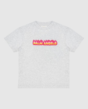 Palm Angels Дитяча сіра меланжева футболка з принтом Pa Flames PGAA002F23JER001812