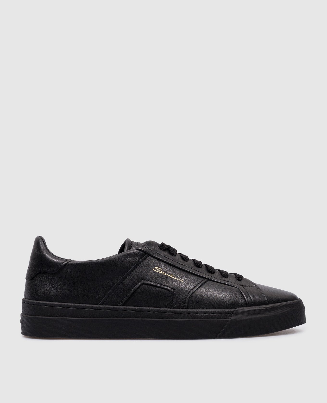 Black leather trainers with logo