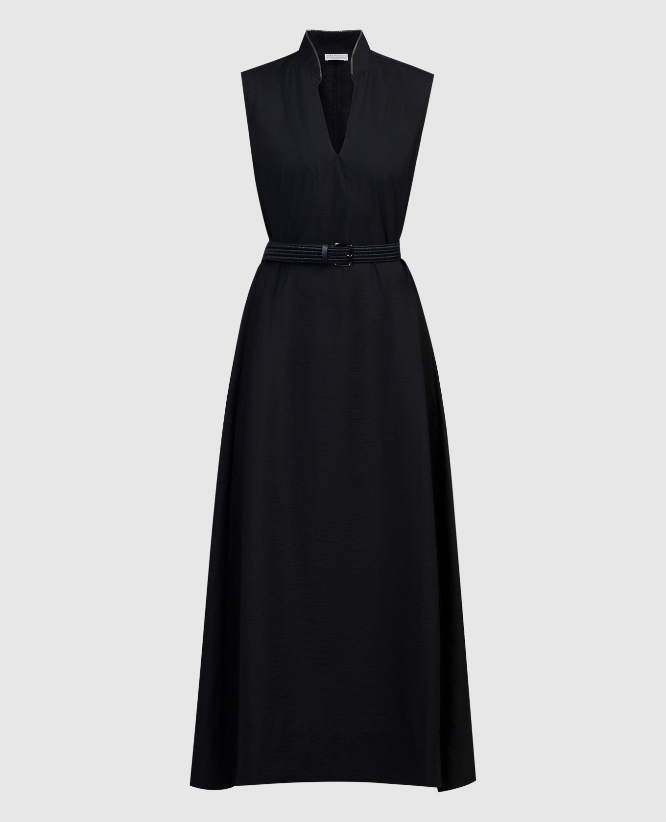 Черное платье макси с цепочкой мониль