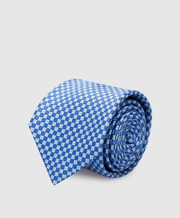 Stefano Ricci Дитячий синій шовковий набір з краватки і хустку-паші в геометричним малюнком. YDH27026
