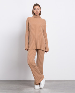 Twinset Коричневий светр з вовни та кашеміра в рубчик 232TP3201