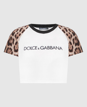 Dolce&Gabbana Укороченная футболка с анималистическим принтом и вышивкой логотипа F8U46ZGDBZV