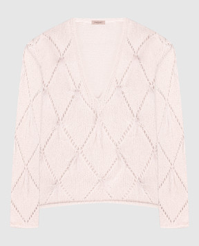 Twinset Рожевий пуловер з фактурним візерунком і пір'ям страуса 241TP3482