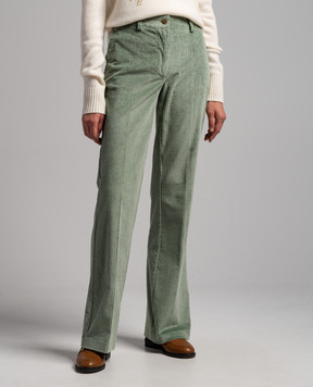 Twinset Зеленые вельветовые брюки клеш с металлическим логотипом. 232TT2364