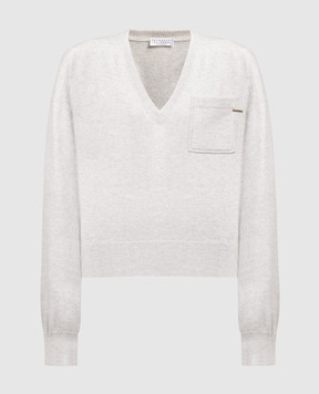 Brunello Cucinelli Сірий пуловер з кашеміру з ланцюжком моніль M12186702