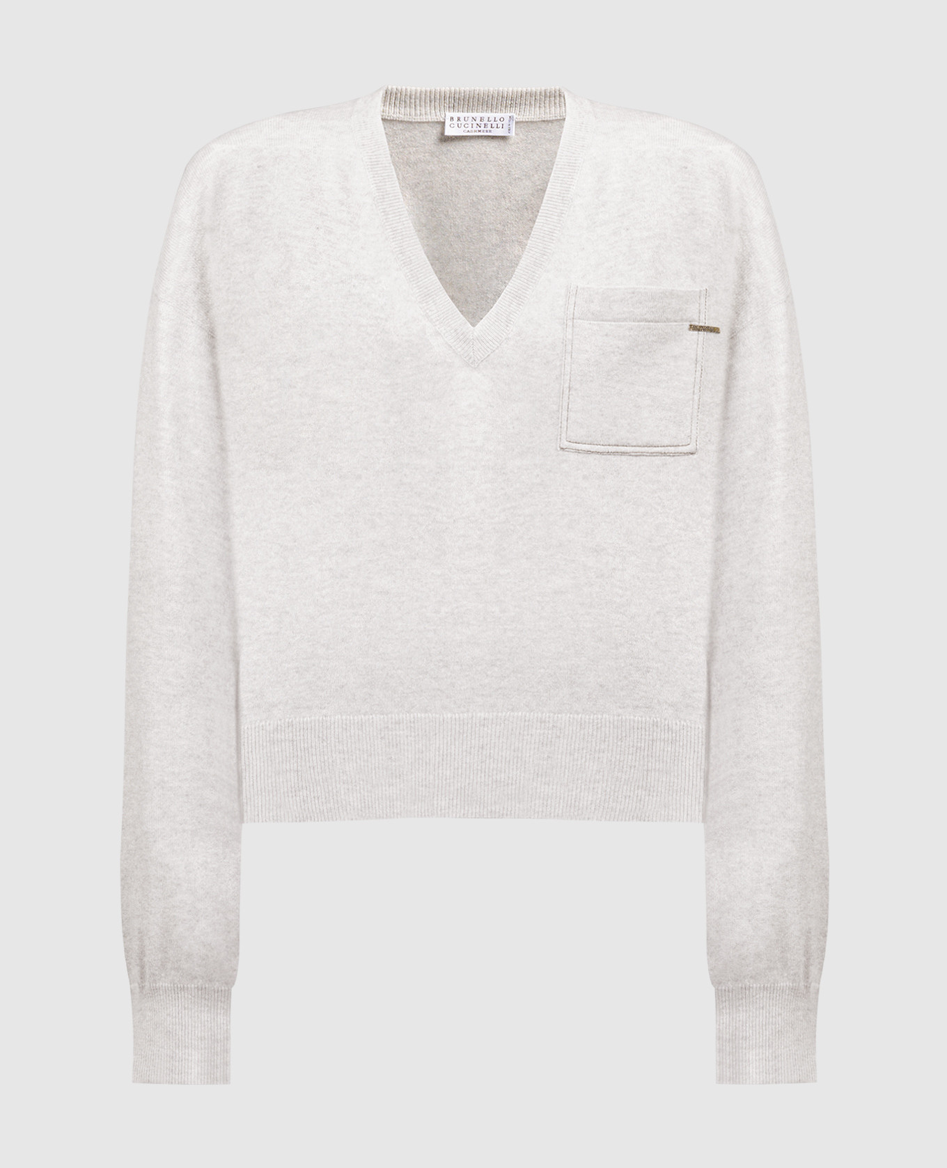 Gray cashmere pullover with monil chain