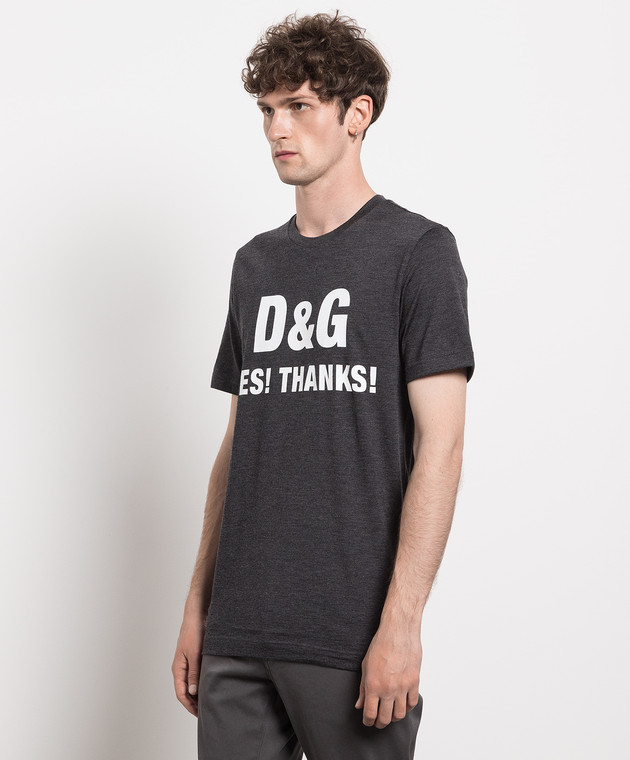 Dolce&Gabbana Gray cashmere t-shirt with logo print G8JX7TG7WVZ image 3