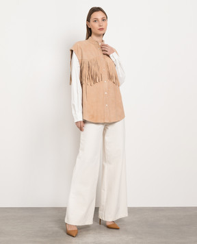 Dondup Бежевий замшевий жилет Camicia з бахромою DC287PL0401DXXX