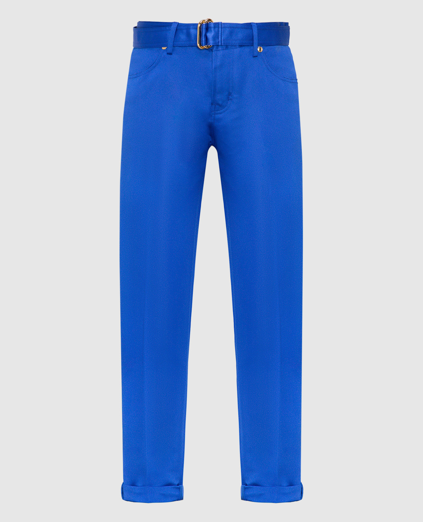 Синие атласные брюки из шелка