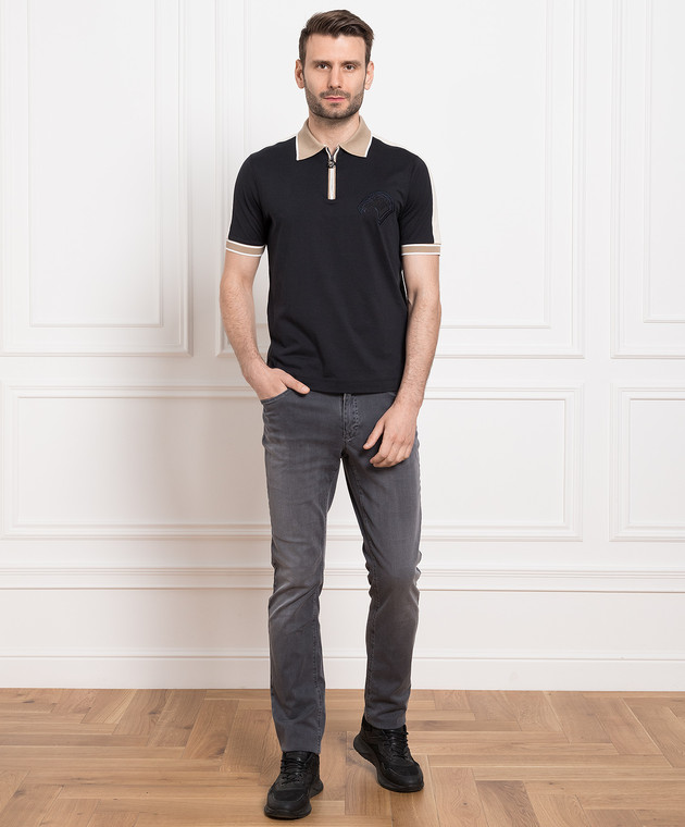 Stefano Ricci Черное поло с вышивкой в виде головы орла K818919P31T23271 изображение 2