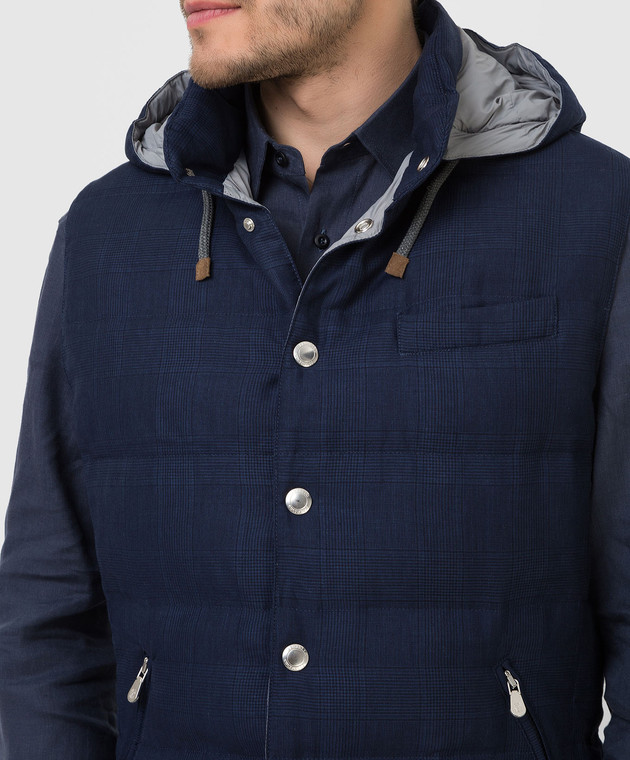 Brunello Cucinelli Пуховий жилет із вовни, льону та шовку в клітку MW4761716 зображення 5