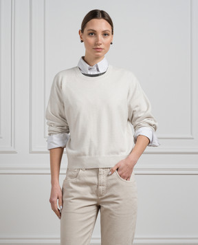 Brunello Cucinelli Бежевый свитер из кашемира с цепочкой мониль M12189310