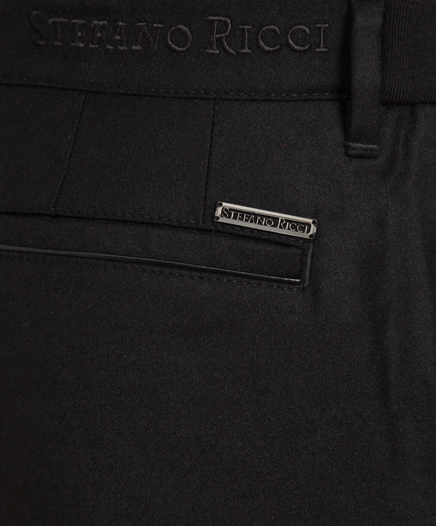 Stefano Ricci Чорні штани з вовни та кашеміру зі шкіряними вставками M8T23B0020T3207 зображення 5