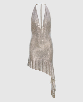 Giuseppe Di Morabito Milano Серебристое платье с кристаллами с открытой спиной FW23328DRC212