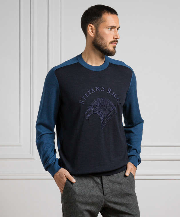 Stefano Ricci Blue wool and silk jumper with logo embroidery K606279G01F22321 image 3
