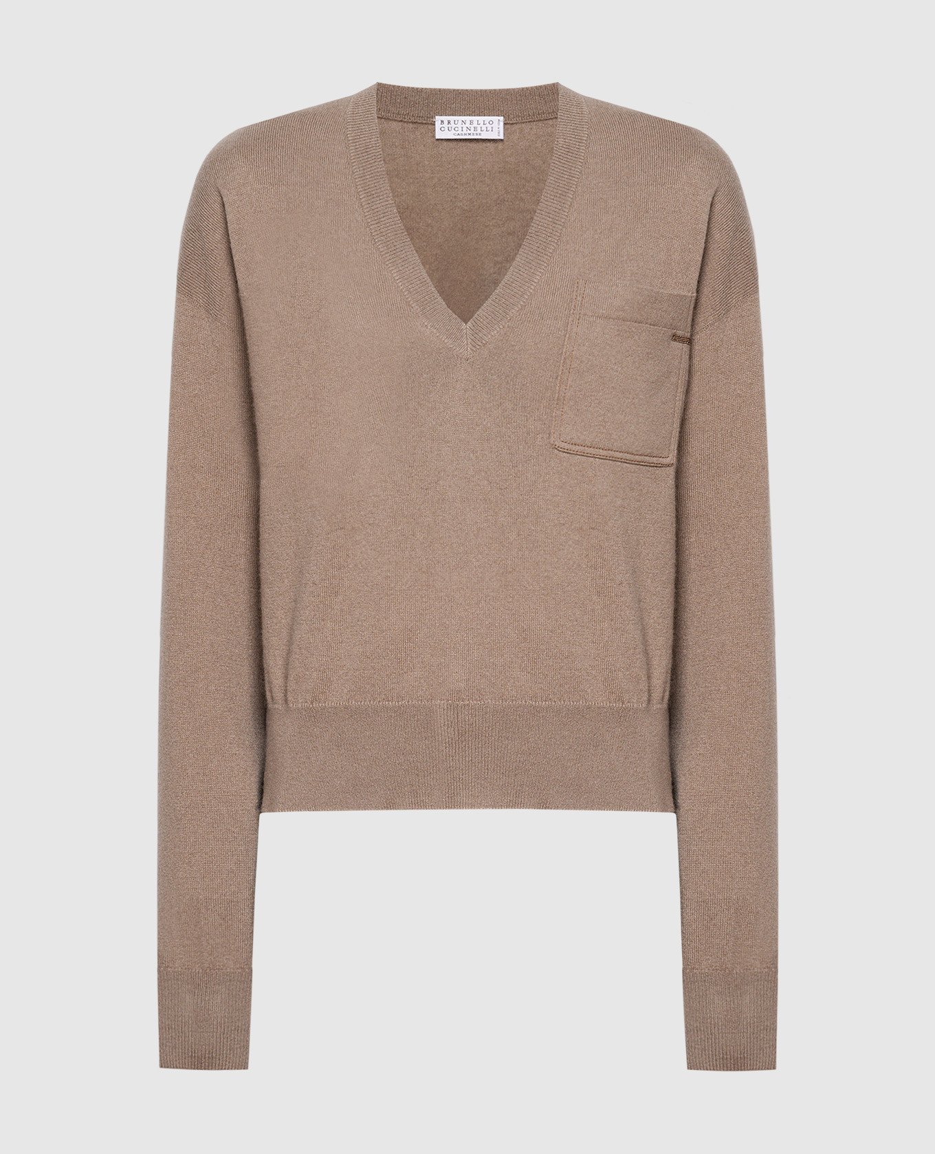 Brown cashmere pullover with monil chain