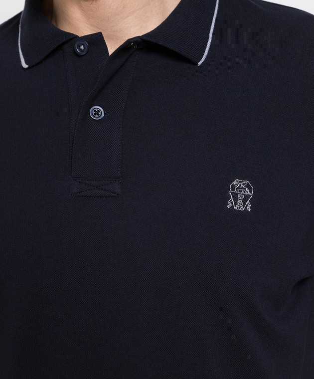 Brunello Cucinelli Голубое поло с вышивкой логотипа M0T639779G изображение 5