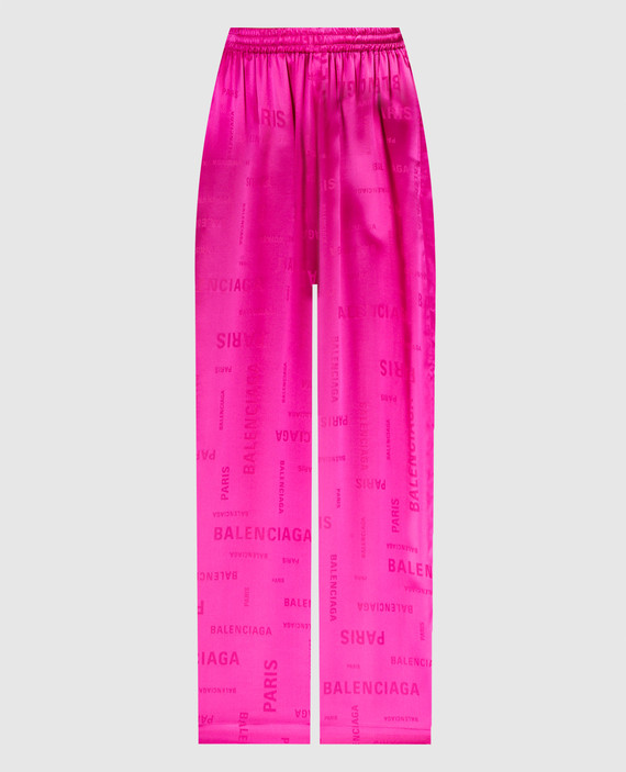 Розовые брюки из шелка с узором логотипа