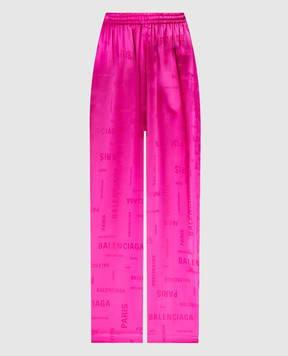 Balenciaga Розовые брюки из шелка с узором логотипа 773530TPN03
