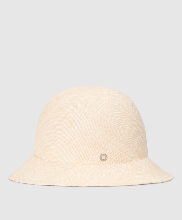 Loro Piana Світло-бежевий солом'яний капелюх-клош з металевим логотипом FAM2432 зображення 3