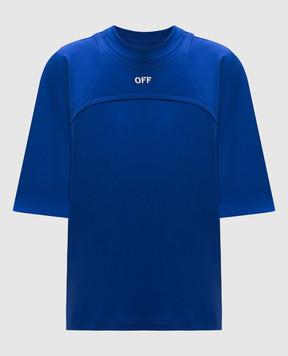 Off-White Голубая футболка с вышивкой логотипа OWAA122F23JER001