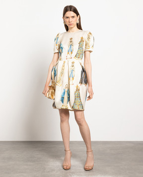Dolce&Gabbana Бежева сукня із шовку в принт Madonne F6D9LTGDN33