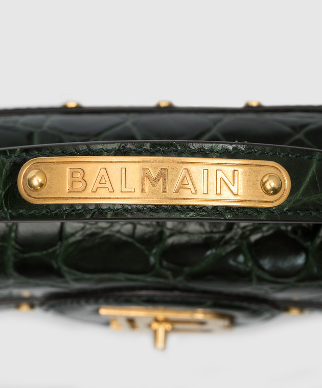 BALMAIN: B-Buzz 24 bag in crocodile-print leather - Green