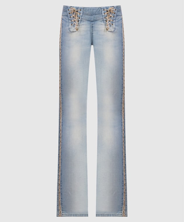 Roberto Cavalli Blue flared jeans with metallic logo PDJ226