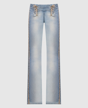 Roberto Cavalli Блакитні джинси кльош з металевим логотипом PDJ226