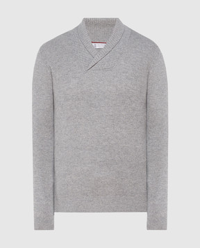 Brunello Cucinelli Серый пуловер из шерсти, кашемира и шелка. M3629508