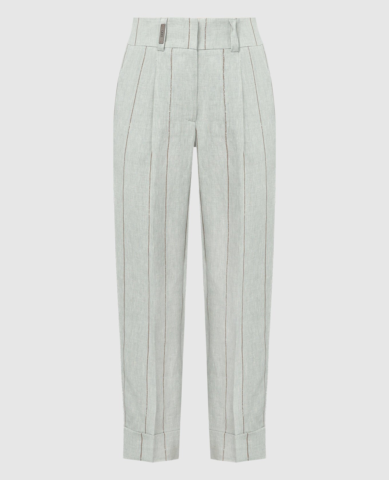 Gray linen pants with monil chain and lurex