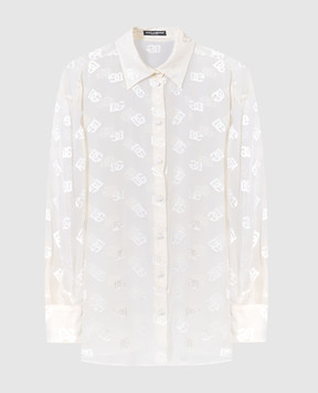 Dolce&Gabbana Бежева блуза з шовком з монограмою логотипа F5O54TFJTBR