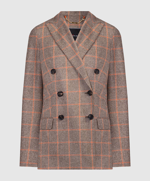 Kiton Brown double-breasted check wool and cashmere jacket D46523S06300