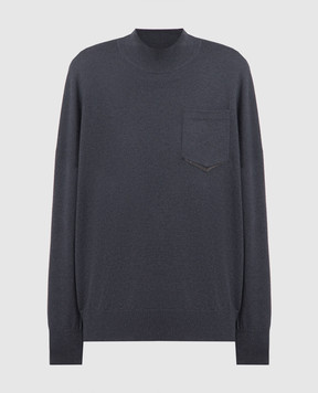 Brunello Cucinelli Сірий светр з кашеміру з ланцюжком моніль M12186504P