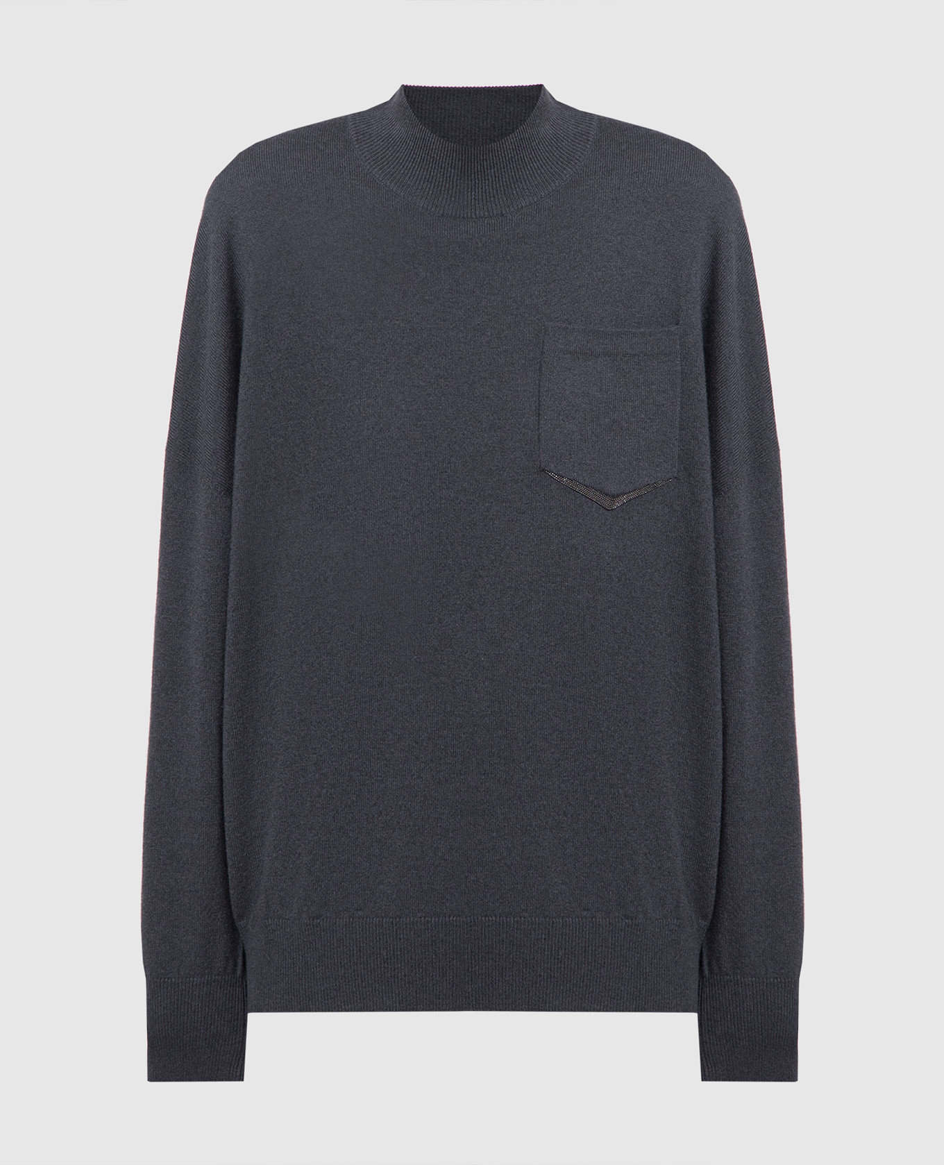Gray cashmere sweater with monil chain