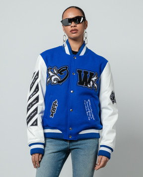 Off-White Синій комбінований бомбер VARSITY з логотипом OWEK006S24FAB002