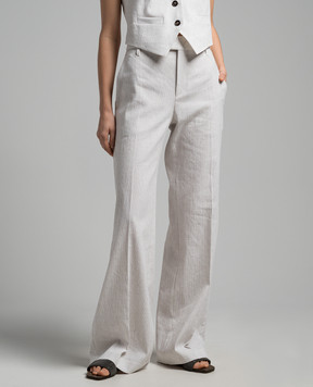 Brunello Cucinelli Білі штани кльош з льоном в смужку з ланцюжком моніль MH557P8493