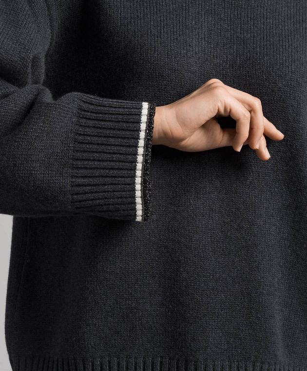 Brunello Cucinelli Серый свитер из шерсти, кашемира и шелка с цепочкой мониль и люрексом M16523403 изображение 5