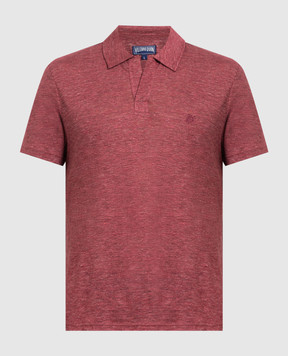 Vilebrequin Burgundy mélange Pyramid linen polo with logo embroidery PYRE9O00