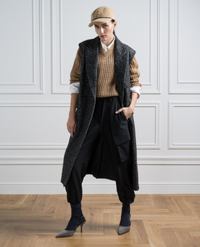 Brunello Cucinelli Коричневый ажурный пуловер с люрексом MGP557502P