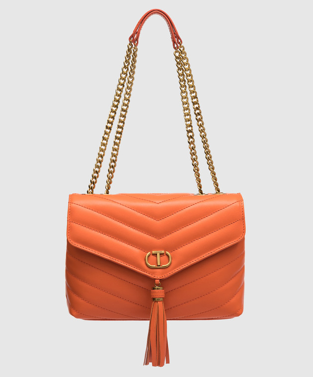 Twinset Dreamy Orange Leather Messenger Bag with Oval T Logo 231TD8450