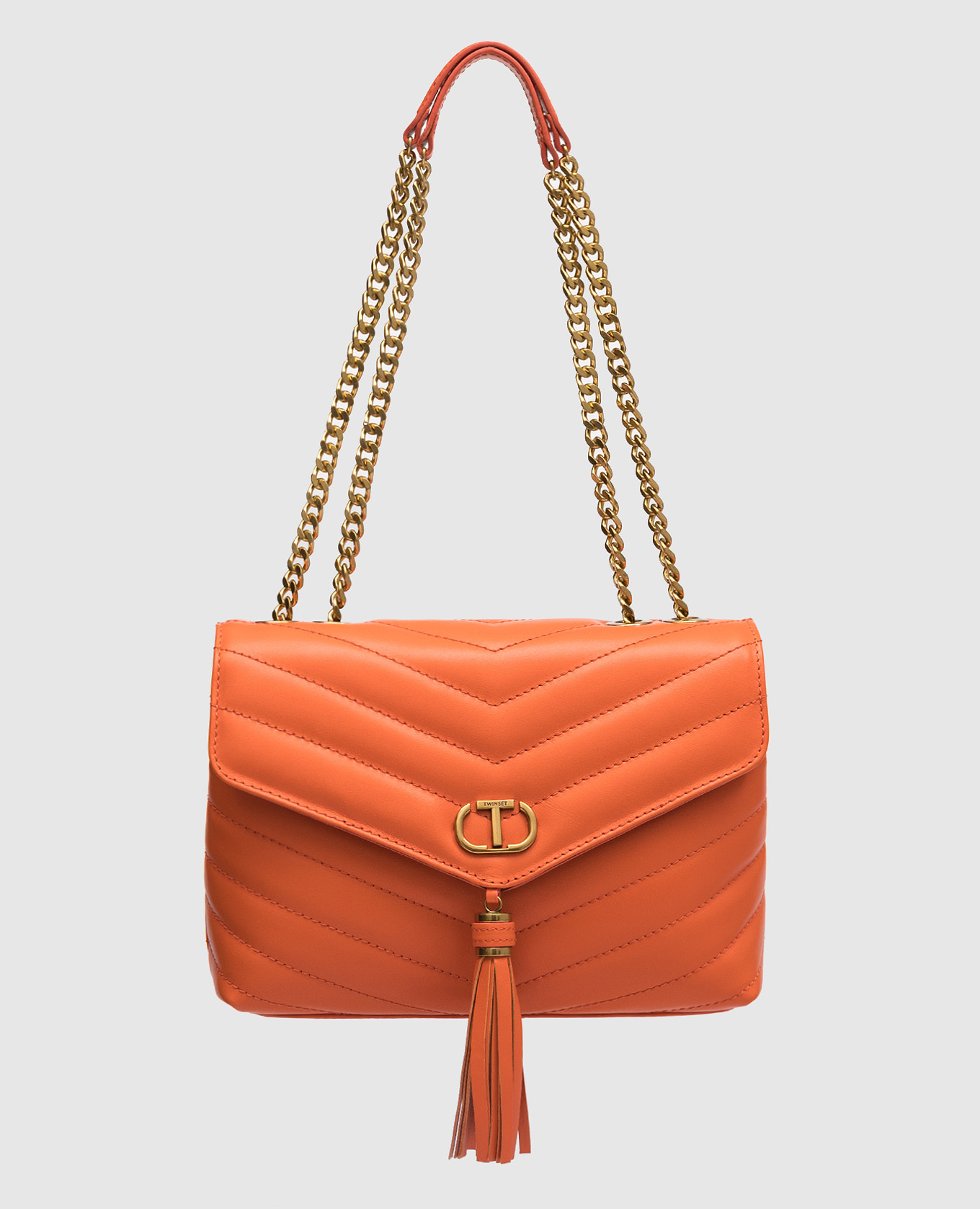 Dreamy Orange Leather Messenger Bag with Oval T Logo